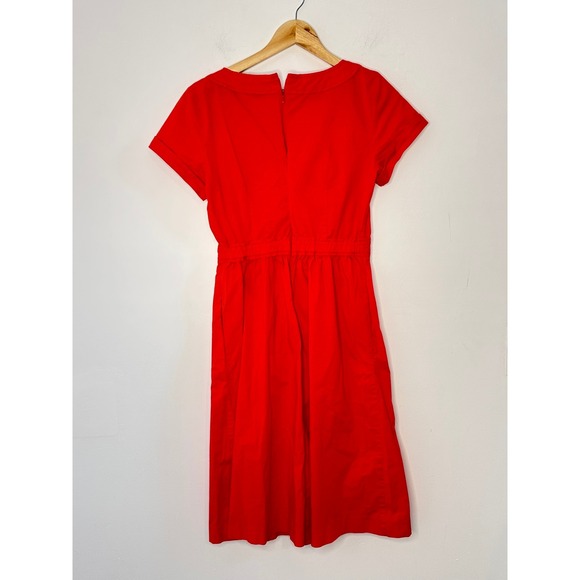 J. Crew Poplin Red Midi Dress Size 4 Cotton Blend Classic Casual - Picture 8 of 9